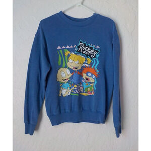 Nickelodeon Blue Sweatshirt Top Rugarts Graphic Print Men size XS Loose Fit